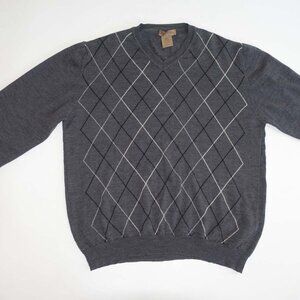 Mario Gilberti Men's Argyle Sweater Size XL Gray 100% Wool Pullover Italy Made